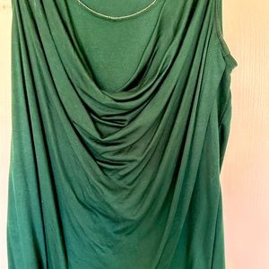 WHBM Green tank top with sequin crew neckline and cowl draped front. Size Small